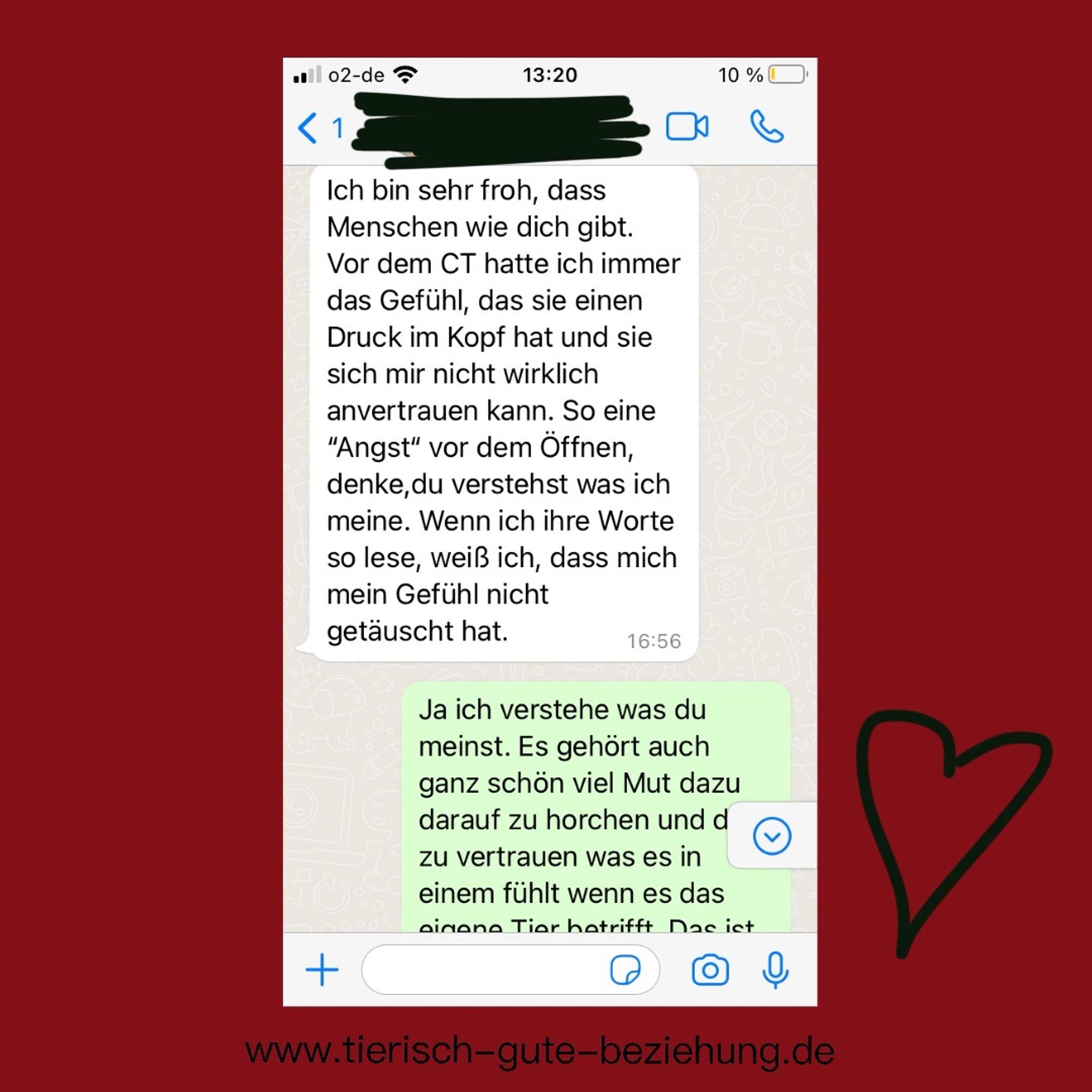 creenshot eines WhatsApp-Dialogs, in dem eine Kundin beschreibt, wie froh sie über Esthers Unterstützung ist